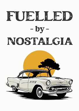 Classic car in cartoonish style with retro styled typography.