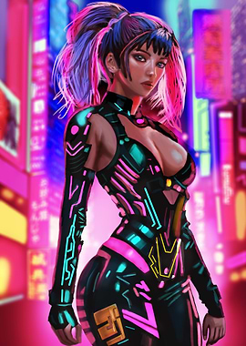 Cyberpunk Woman in Neon City