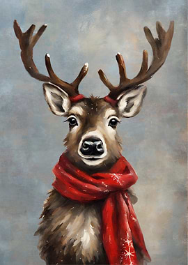 Reindeer in Red Scarf