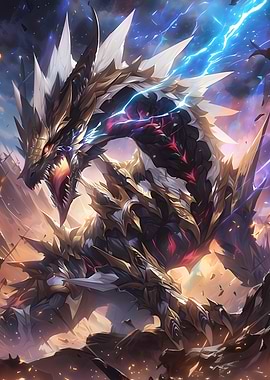 Golden Dragon with Lightning