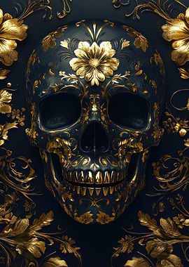 Gold Skull with Floral Design