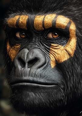 Gorilla Portrait with Gold Markings