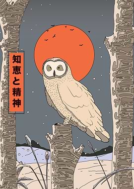 Owl and Red Moon
