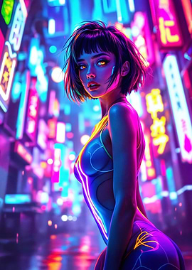 Cyberpunk Neon City Girl