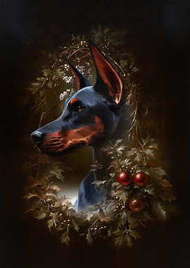 Doberman Portrait with Berries