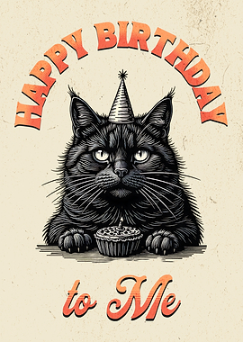 Happy Birthday to Me Introverted Black Cat Vintage