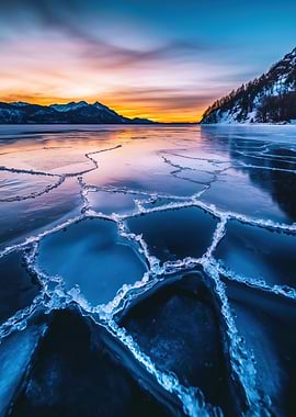 Frozen Lake Sunset