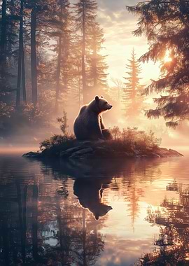 Bear in Misty Forest