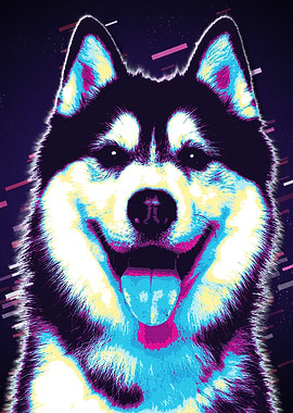 Husky in Neon Art