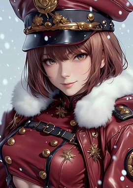 Anime Girl in Red Uniform Gaming