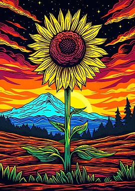 Psychedelic Sunflower Sunset