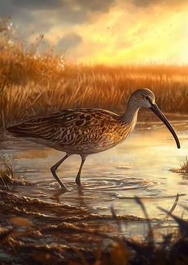 Long-billed Curlew at Sunset