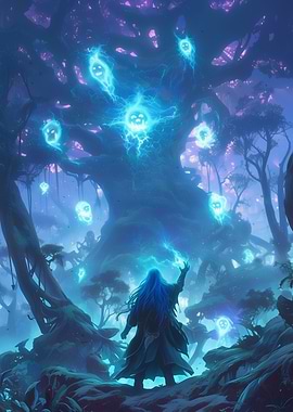 Mystic Forest with Glowing Skulls