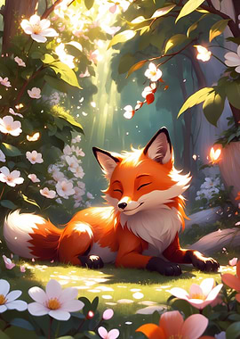 Smiling Fox in Spring Forest
