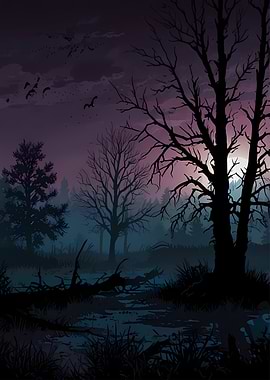 Silhouetted Forest at Dusk