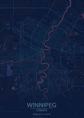 Winnipeg Canada Blue and Purple City Map