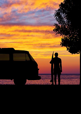 Surfer Silhouette at Sunset