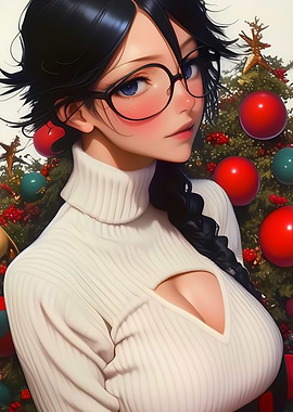 Anime Girl in White Sweater Christmas