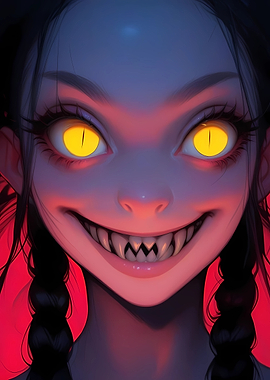 Smiling Girl with Yellow Eyes