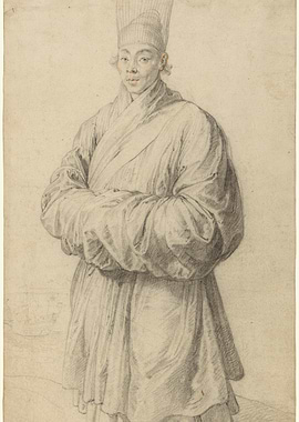 Pencil Drawing of a Man in Traditional Chinese Clothing