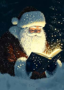 Santa Reading Magic Book Christmas