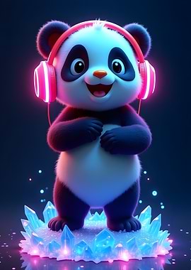 Cute Panda with Headphones
