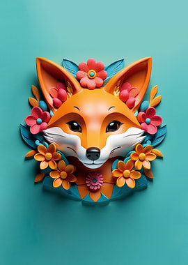 3D Fox Floral Art