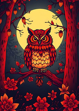 Red Owl in Moonlight