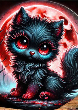 Black Wolf Pup Under Blood Moon