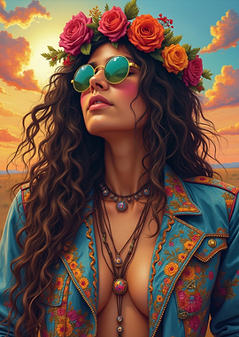 Bohemian Woman in Sunset