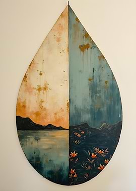 Wabi sabi Water Drop Landscape Painting