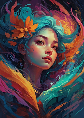 Woman with Blue Hair and Flower