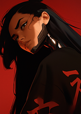 Cyberpunk Woman in Red
