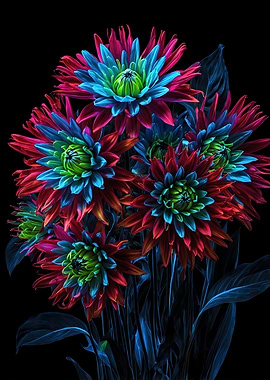 Vibrant Flowers in Blue and Red