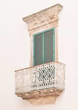 Puglia, Italy I Minimalist window with green shutters in Italian architecture for la dolce vita as in Rome Milan Florence or Venice with retro vintage pastel aesthetic during italian summer