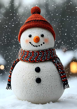 Knitted Snowman in Winter Christmas
