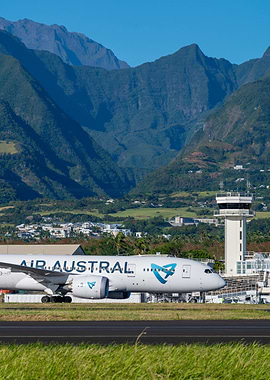 Air Austral B787 Airplane on Runway in La Réunion