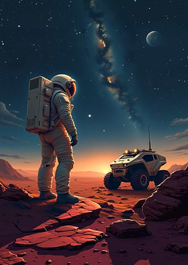 Astronaut and Martian Sunset