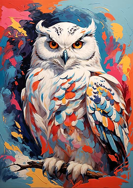 Snowy Owl Colorful Painting