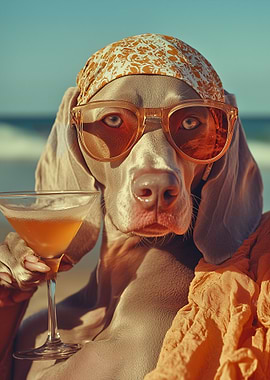 Weimaraner in Sunglasses with Cocktail