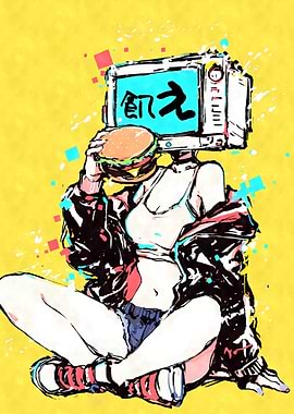TV Head Burger Girl