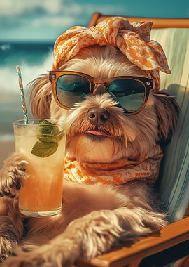 Bearded Dog in Sunglasses with Cocktail
