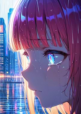 Anime Girl Crying in Rain