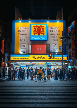 Nighttime Street Scene in Akihabara, Tokyo, Japan