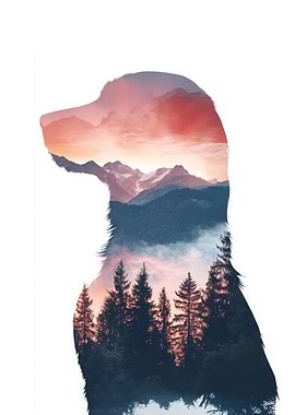Dog Silhouette with Mountain Landscape