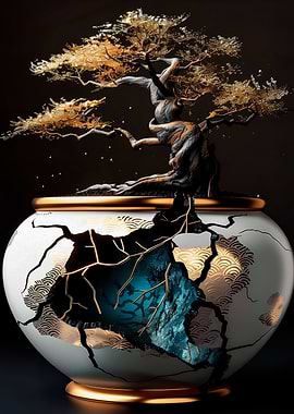 Bonsai Tree in Cracked Pot