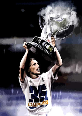 Soccer Player Holding Trophy