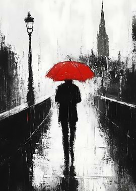 Red Umbrella in the Rain