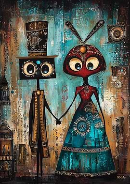 Circuit of Love: Whimsical Robot Couple