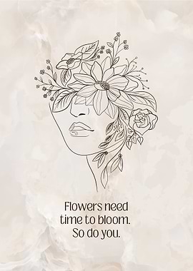 Floral Woman Line Art